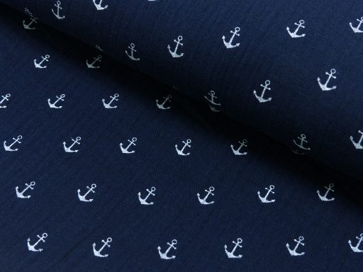 Musselin weiße Anker auf marineblau