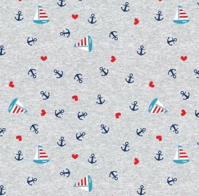 grauer Baumwolljersey Segel-Boote Anker, Herzen